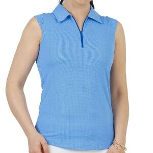 IBKUL Women's Sleeveless Polo - Blue Mini Check Print Size Small‎